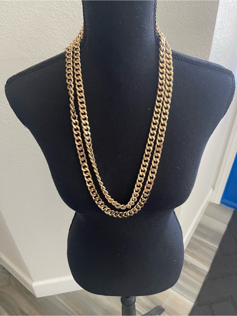 Gold-Tone Double Cuban Link Chain Necklace